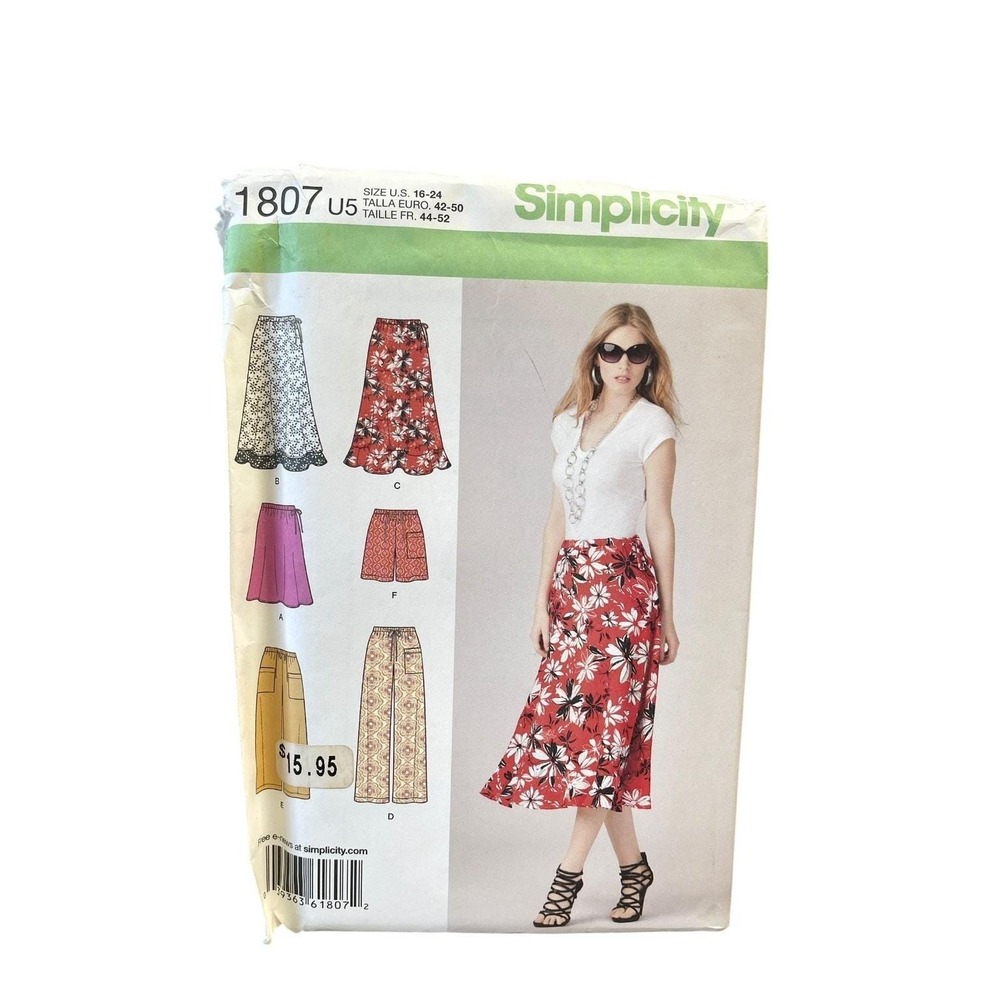 Simplicity 1807‎ Misses' Skirt Pants Shorts US 16-24 Modern Sewing Pattern